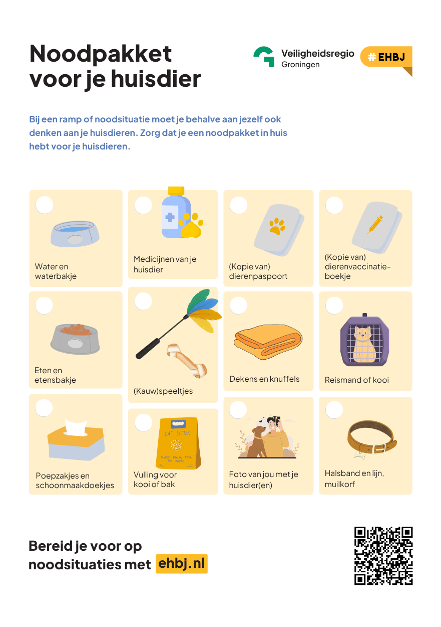 Noodpakket voor je huisdier. Alle informatie staat ook in de bovenstaande tekst. 